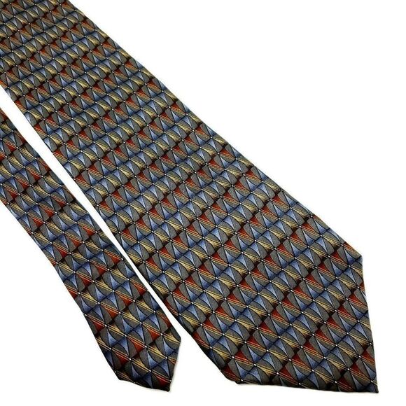 Van Heusen Silk‎ Tie Print Green Wide Geometric - Picture 1 of 6